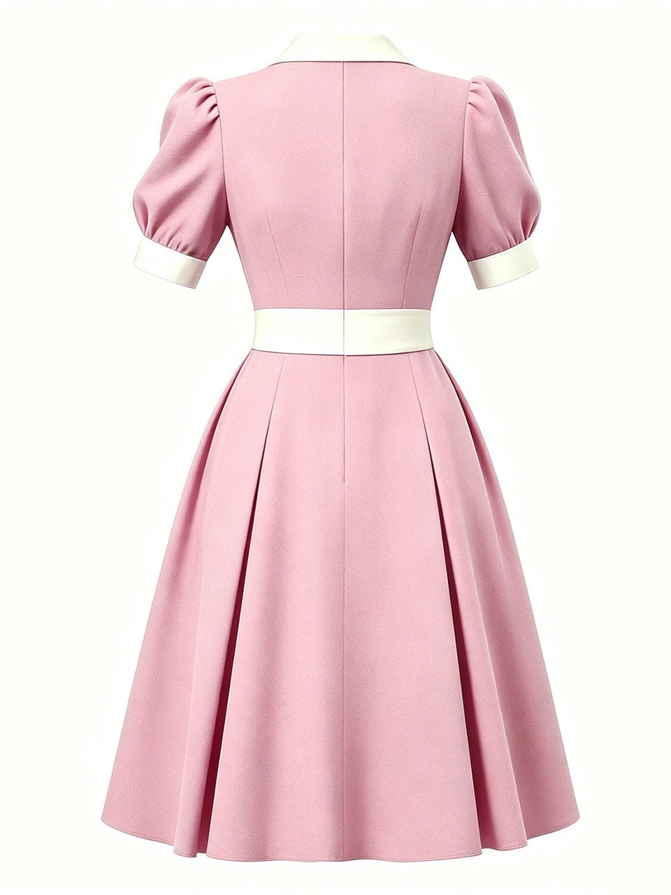 1950s Lake Blue Notch Lapel Collar Vintage Puff Sleeve Retro Swing Dress