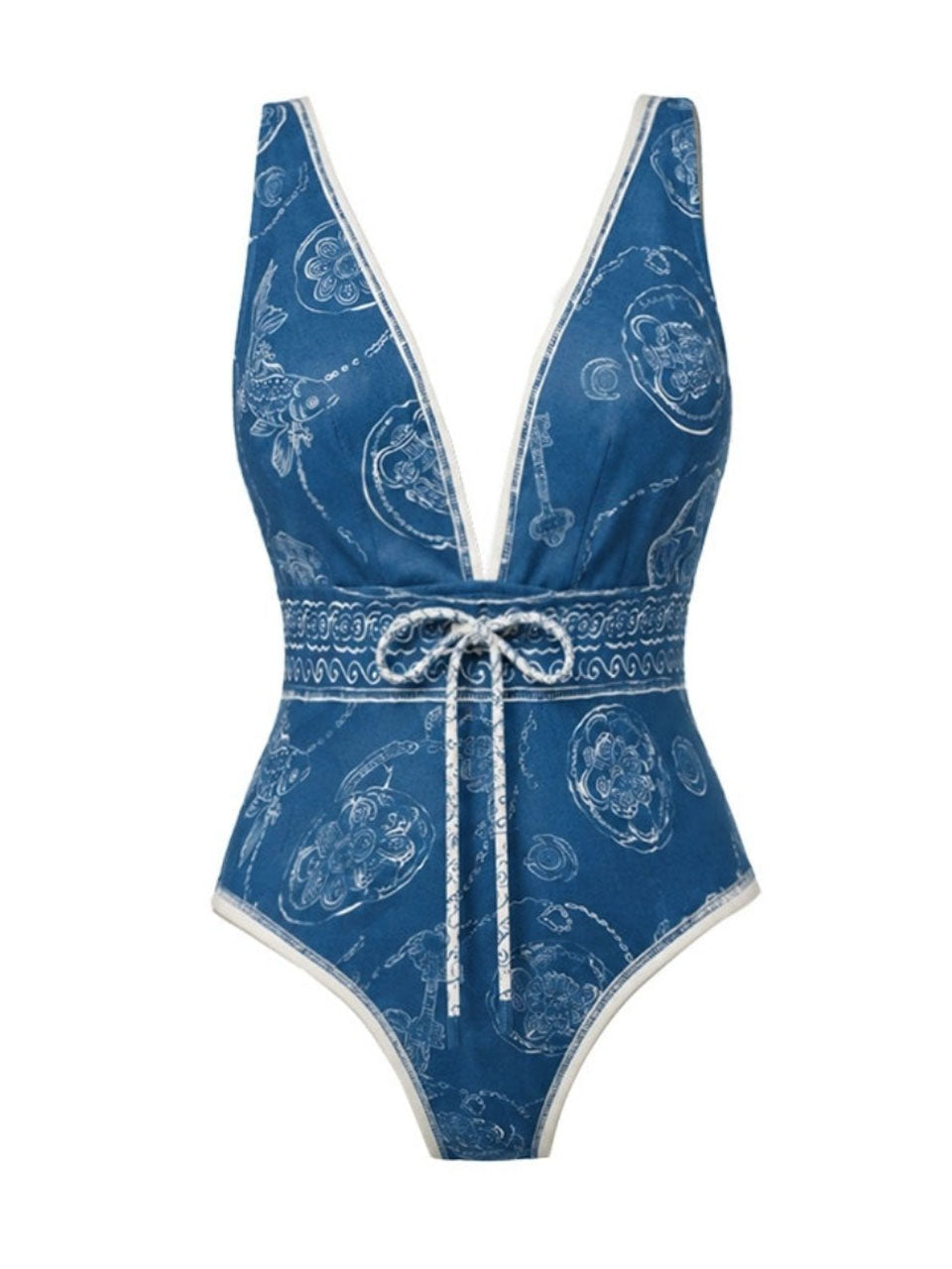 Vintage Blue Bandana Paisley One-Piece Swimsuit