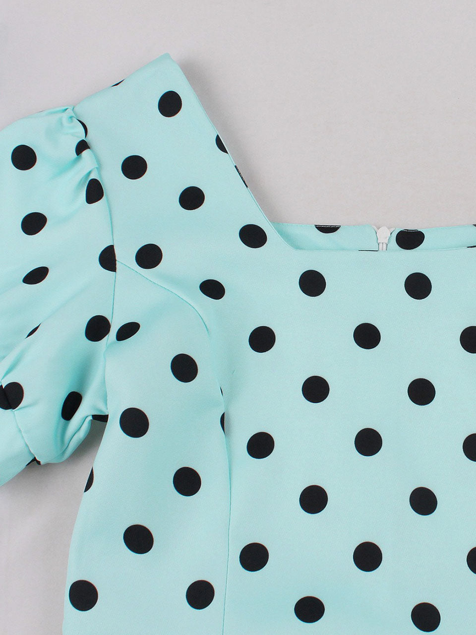 1950s Mint Blue Polka Dot Puff Sleeve Vintage Swing Dress