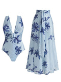 Vintage Blue Floral One-Piece Swimsuit
