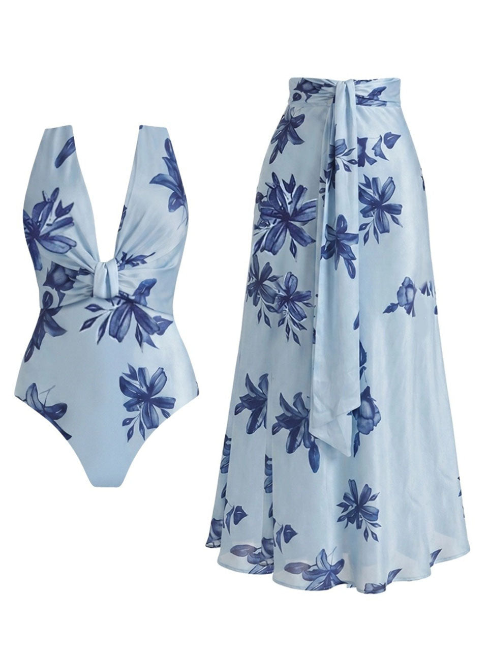Vintage Blue Floral One-Piece Swimsuit
