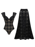 Black Eyelet Ruffle One Piece Swimsuit