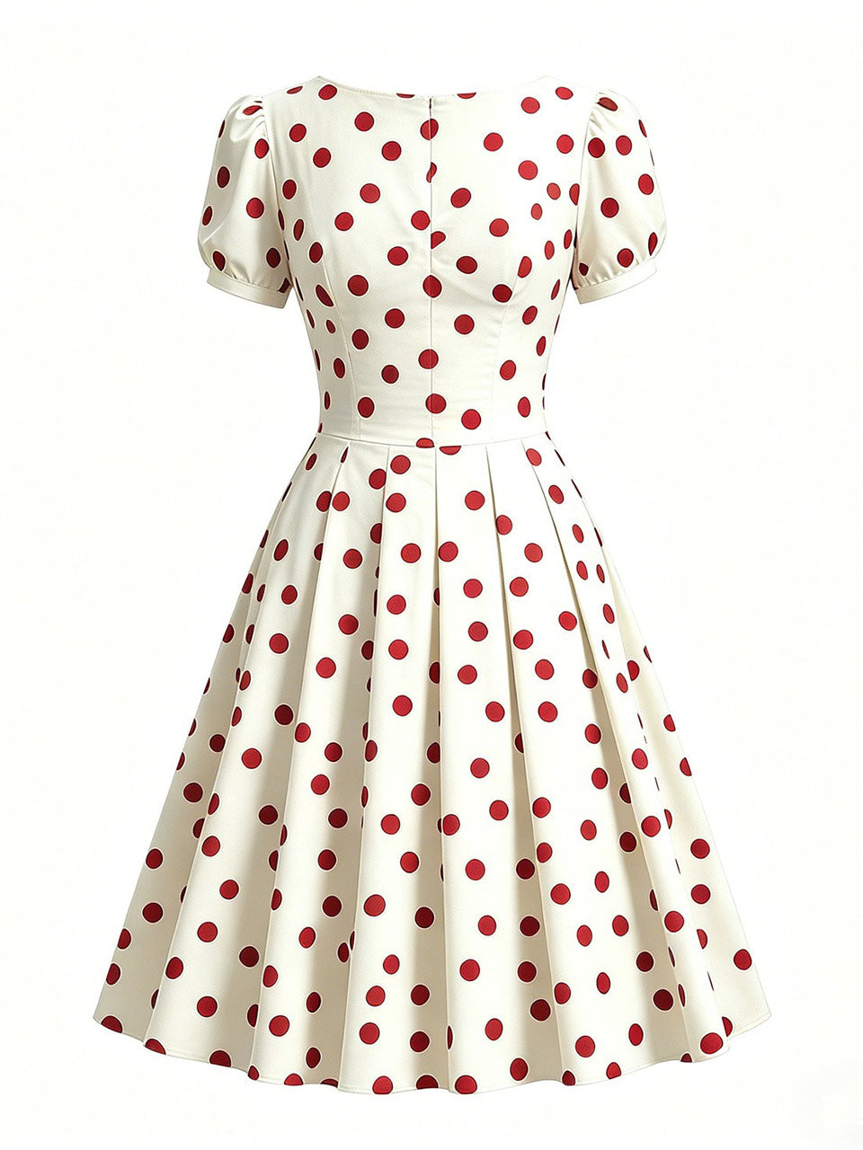 1950s Green Polka Dots Vintage Puff Sleeve Retro Swing Dress