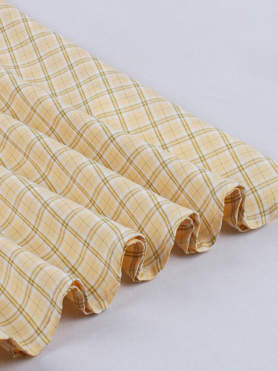 1950s Yellow Plaid Lapel Collar Short Sleeve Swing Dress