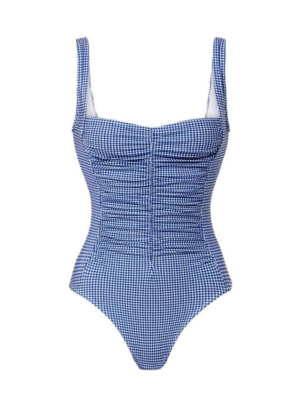 Blue Plaid Ruched One-Piece Swimsuit and Tie-Side Mini Sarong Cover-Up Set