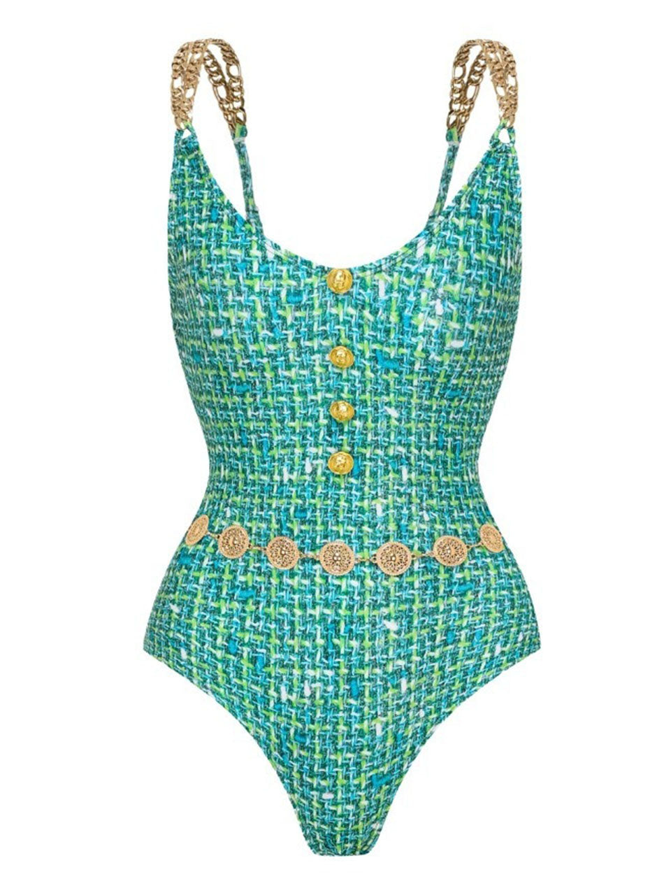 Emerald Teal Textured Tweed 2-Piece Swim Set