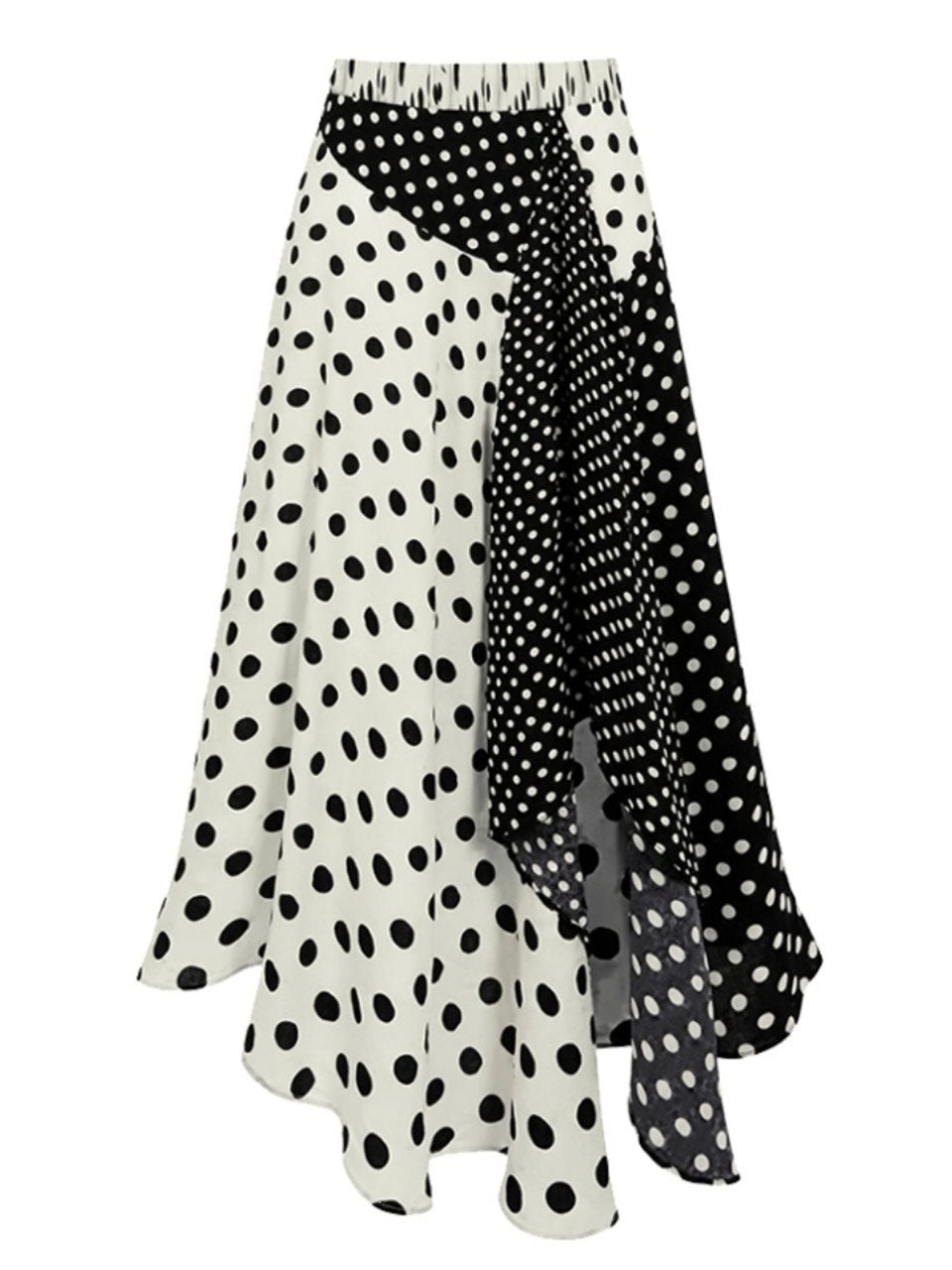 Split Color Block Polka Dot Ruched V-Neck Bathing Suit and Asymmetric Hem Beach Skirt Set