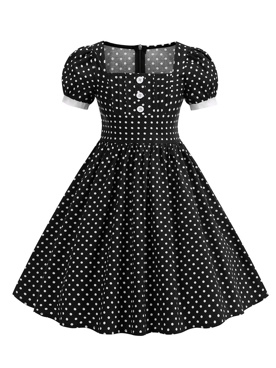 Kids Little Girls' Dress Square Neck Polka Dots Puff Sleeve Cotton 1950S Vintage Dress
