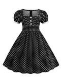 Kids Little Girls' Dress Square Neck Polka Dots Puff Sleeve Cotton 1950S Vintage Dress