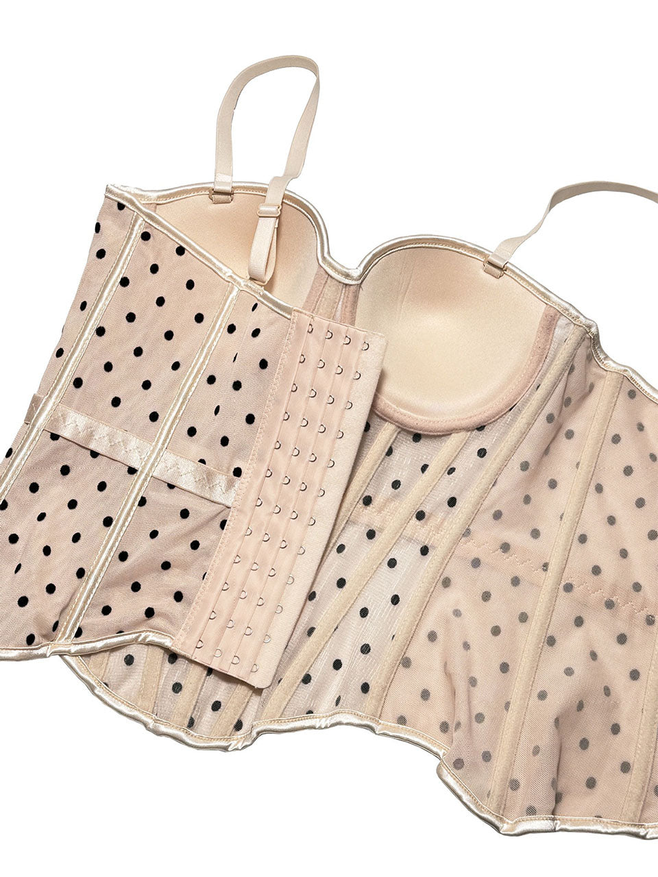 Pink Polka Dot Mesh Corset Top - Sheer Boned Spaghetti Strap Bustier