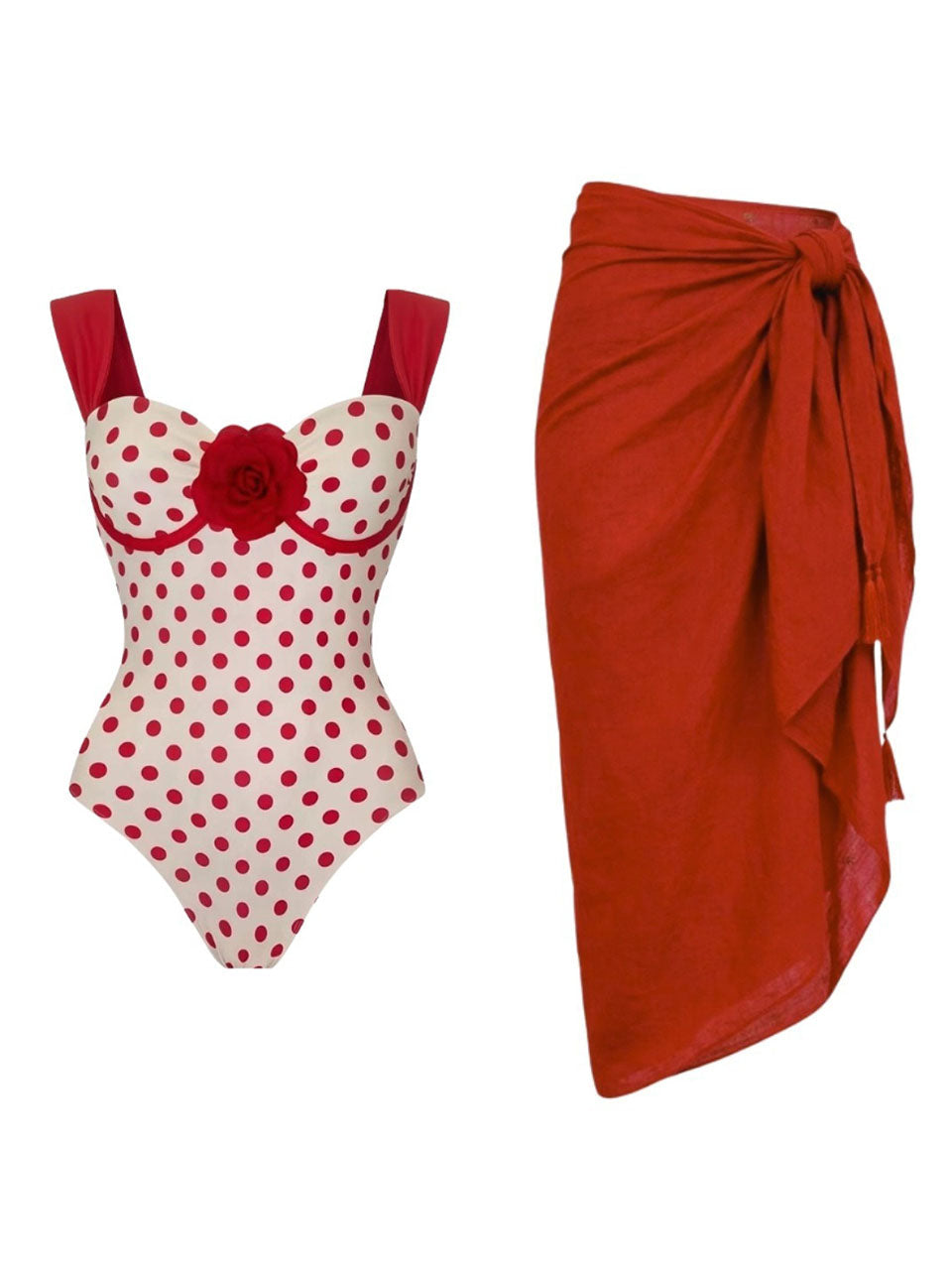 Vintage 1950s Red Polka Dot One Piece Swimsuit
