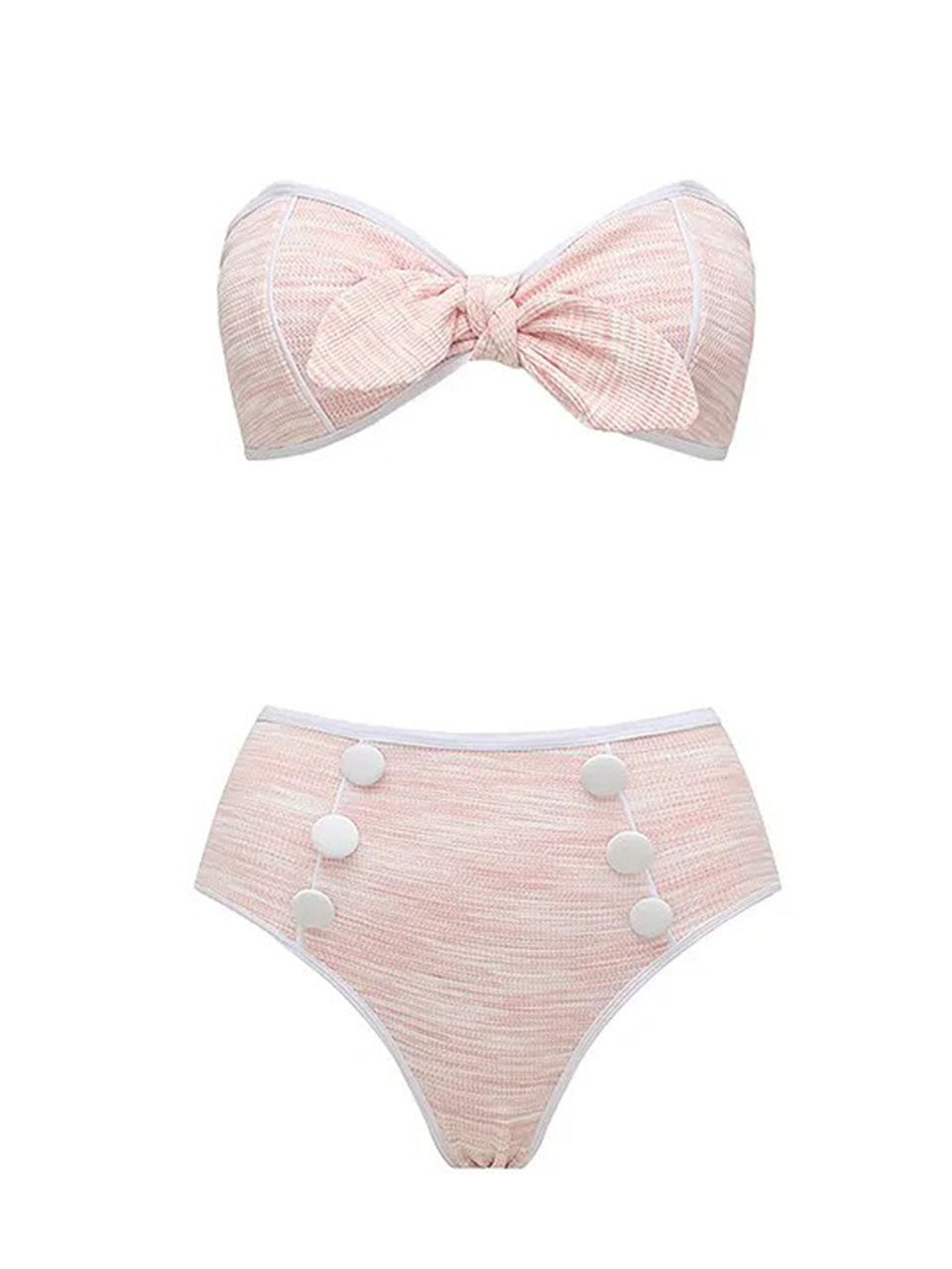 3 Piece Textured Pink Bathing Suit Vintage 1960s Mod Bow Bikini Set