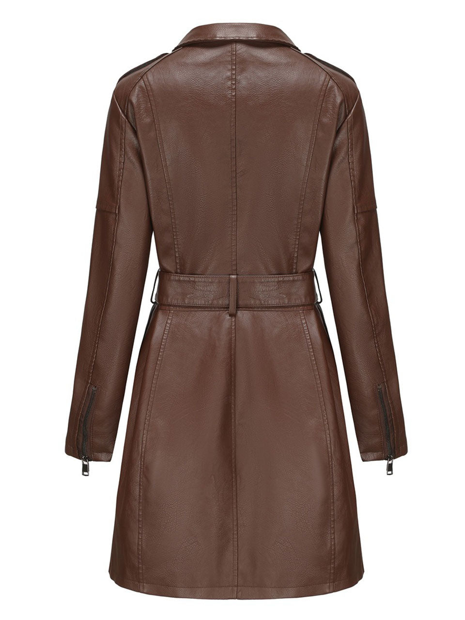 Black Faux PU Leather Trench Mid-Length Coat