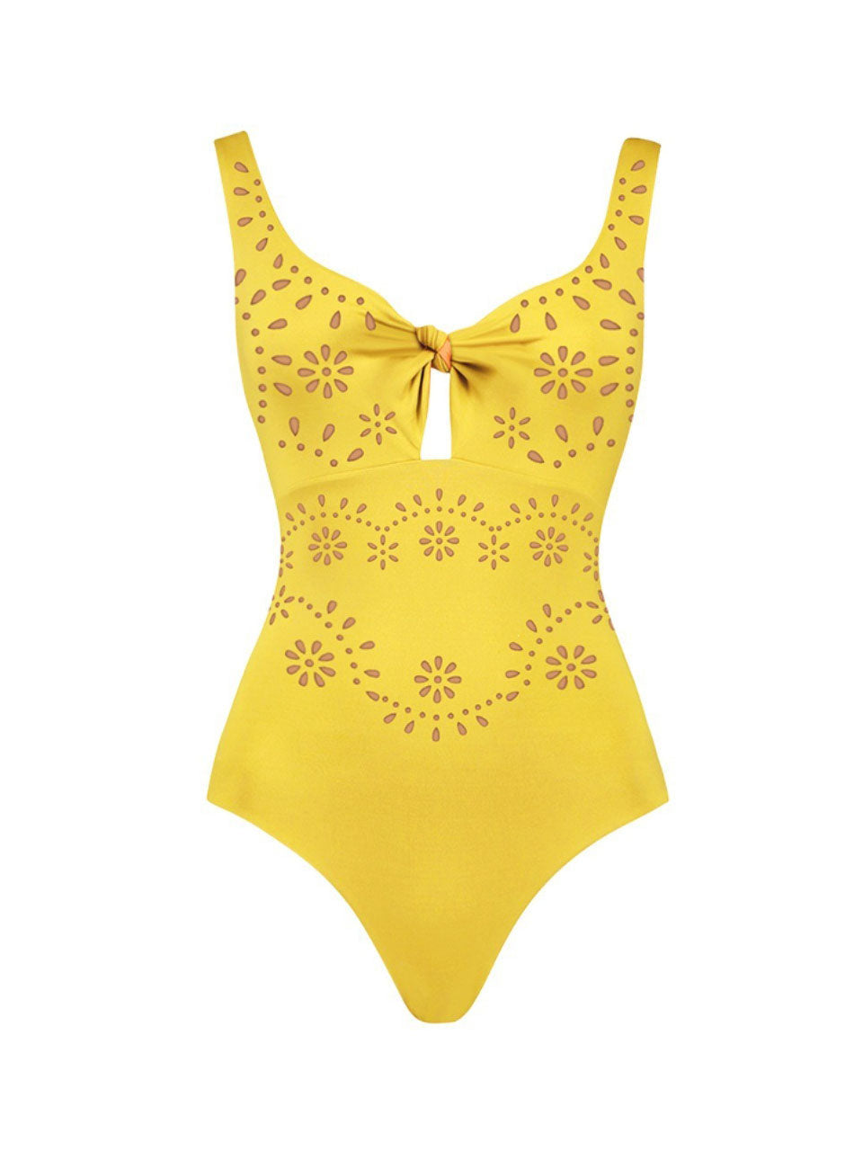 Yellow Eyelet Cutout One-Piece Swimsuit