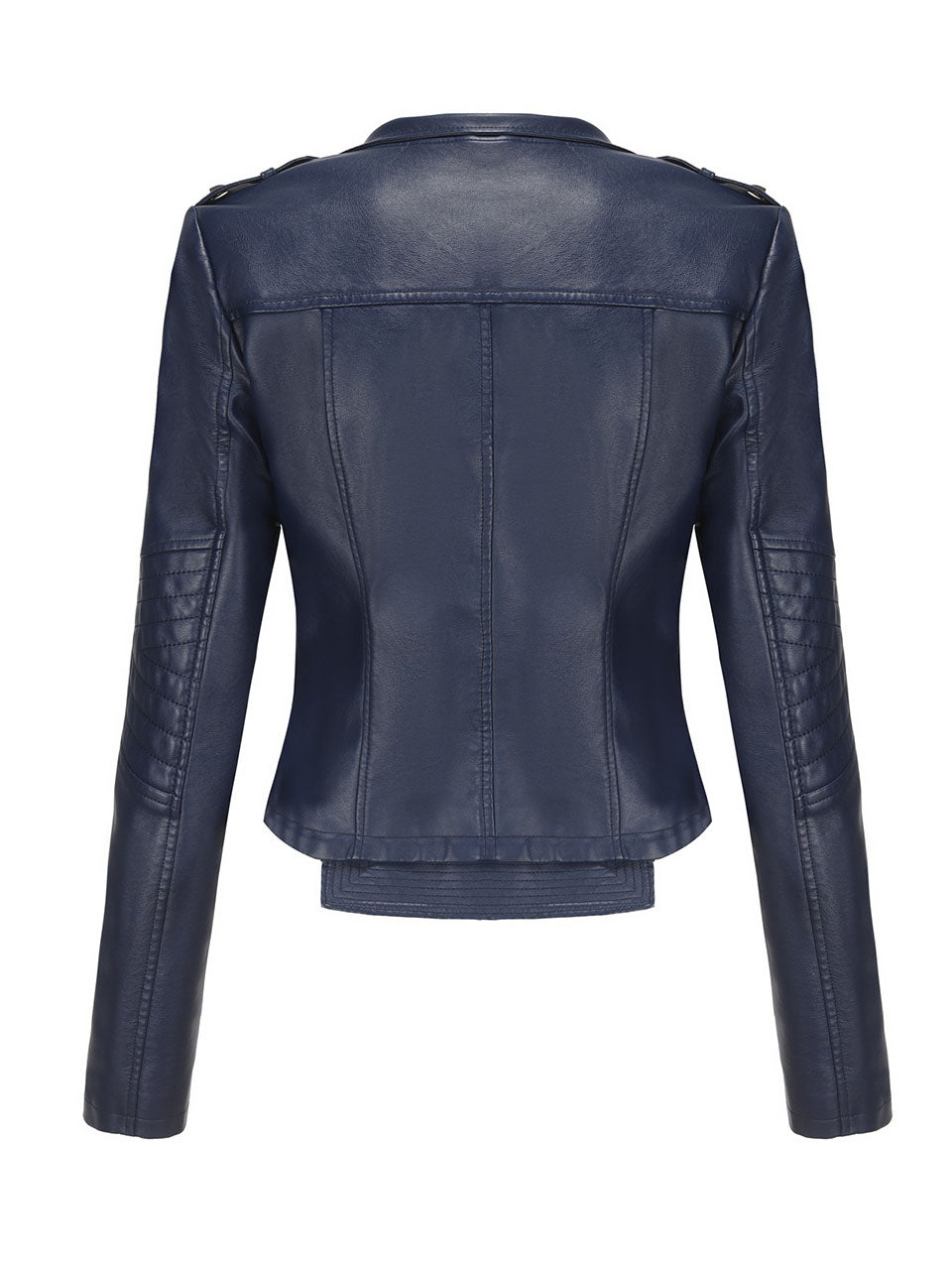 Navy Blue Faux Leather Motorcycle Jacket | Slim Fit Asymmetrical Zip Moto Biker Coat