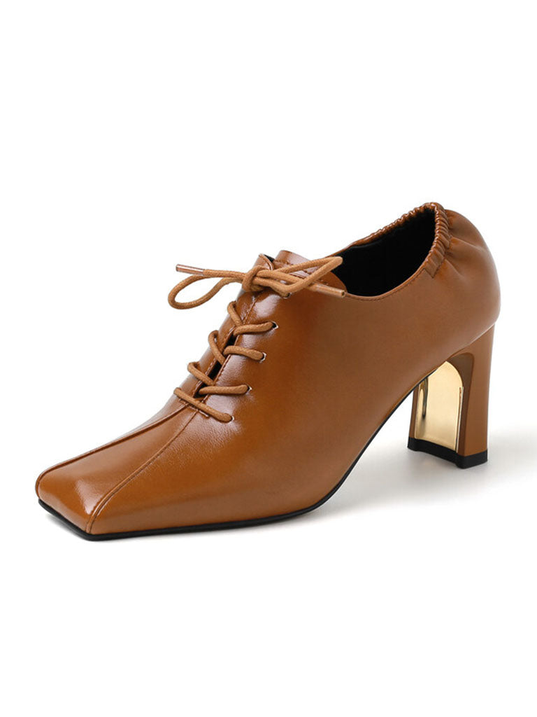 Ankle Boots Yellow Square Toe Chunky Heel Ankle Boots