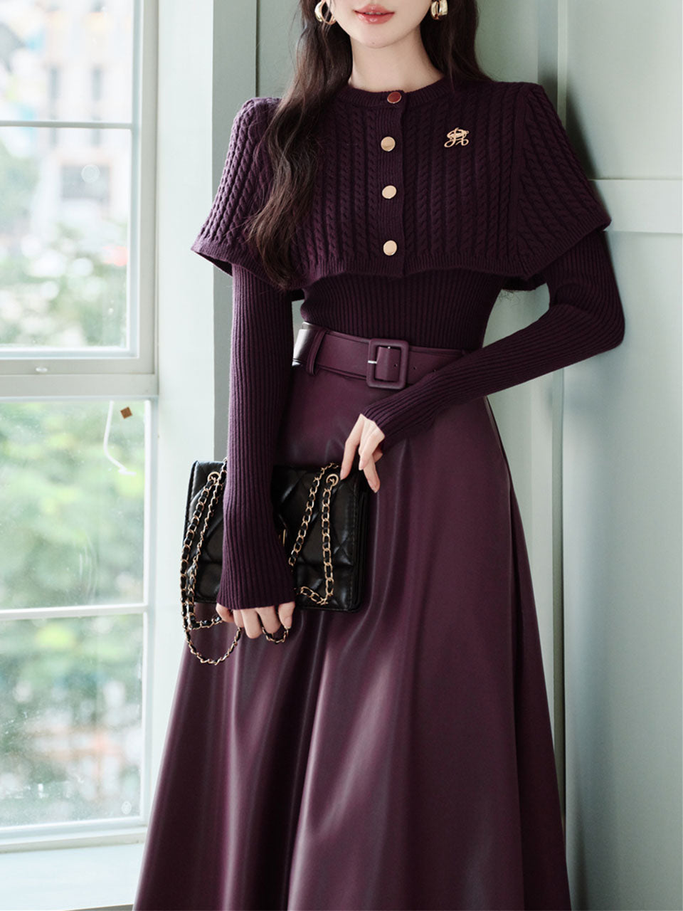 3PS Purple Knitted Sweater And Cape