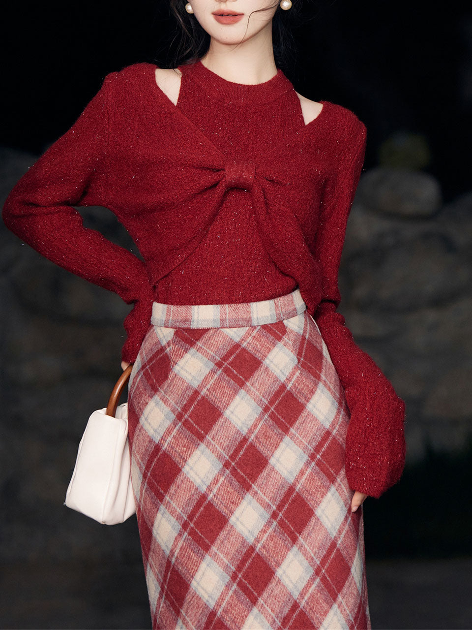 2PS Red Bow Knitted Sweater Top