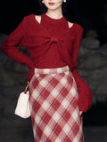 2PS Red Bow Knitted Sweater Top