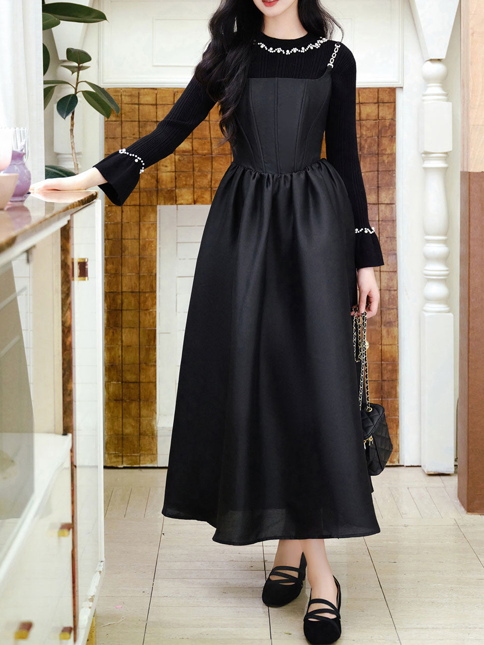 2 Piece Black Retro Suspender Dress