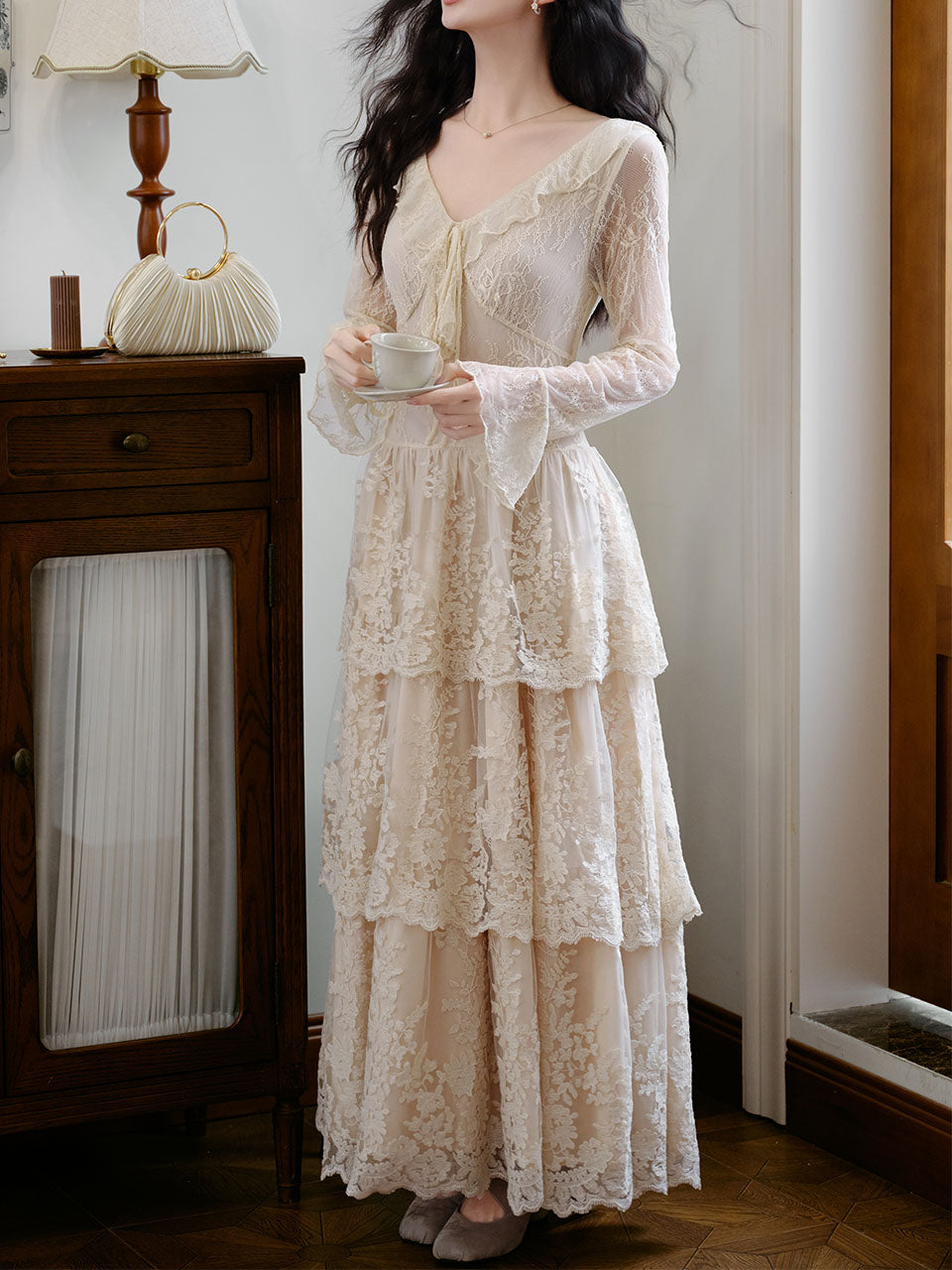 White V-Neck Lace Layered Vintage 1950S Swing Victoria's Fairy Dress