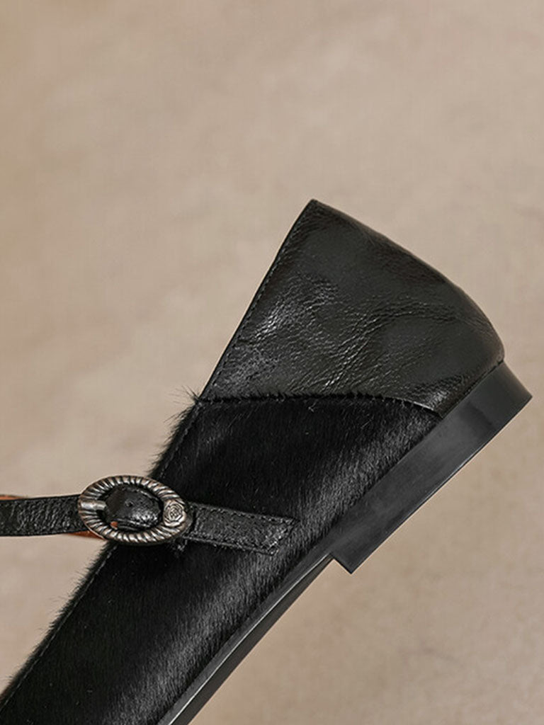 Flat Heel Leopard Square Toe T-strap Vintage Shoes