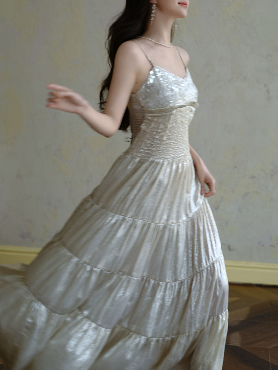 Silver Shiny Embroidered Beads Vintage Dress