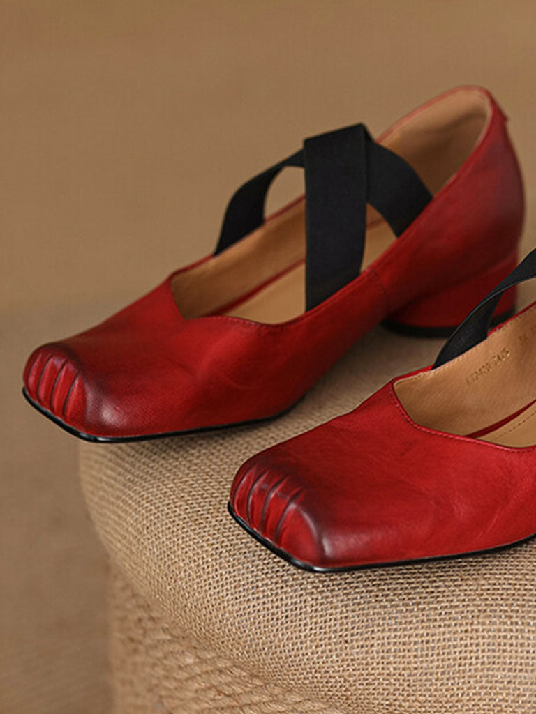Strappy High Heels Mary Jane Shoes  Ballet Genuine Leather Shoes