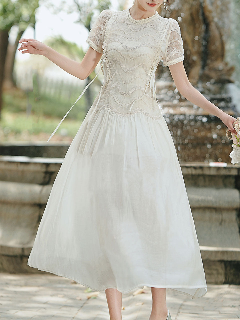 Cream Vintage Victorian Lace Maxi Dress