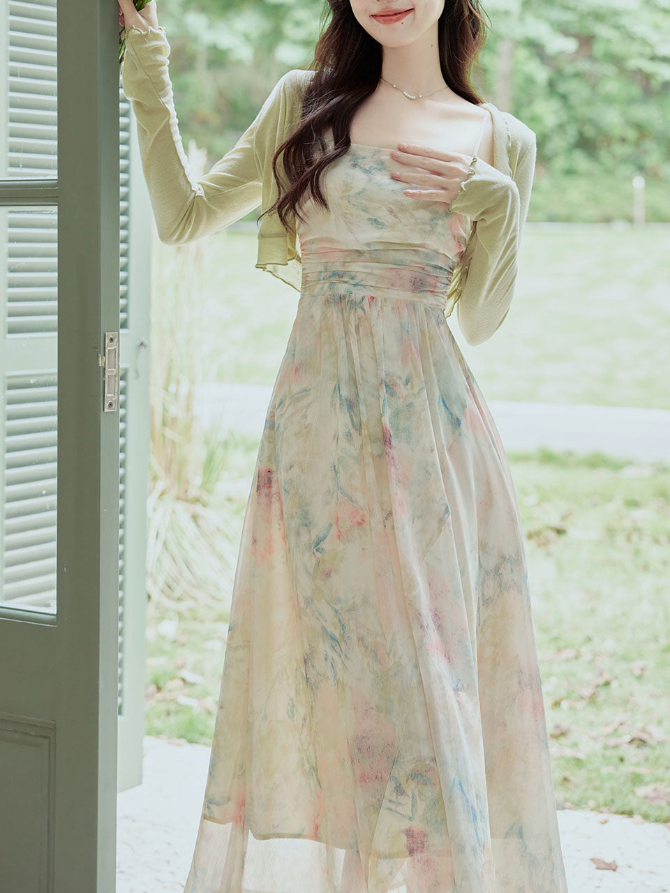 2PS Light Pink Floral Print Spaghetti Strap Dress