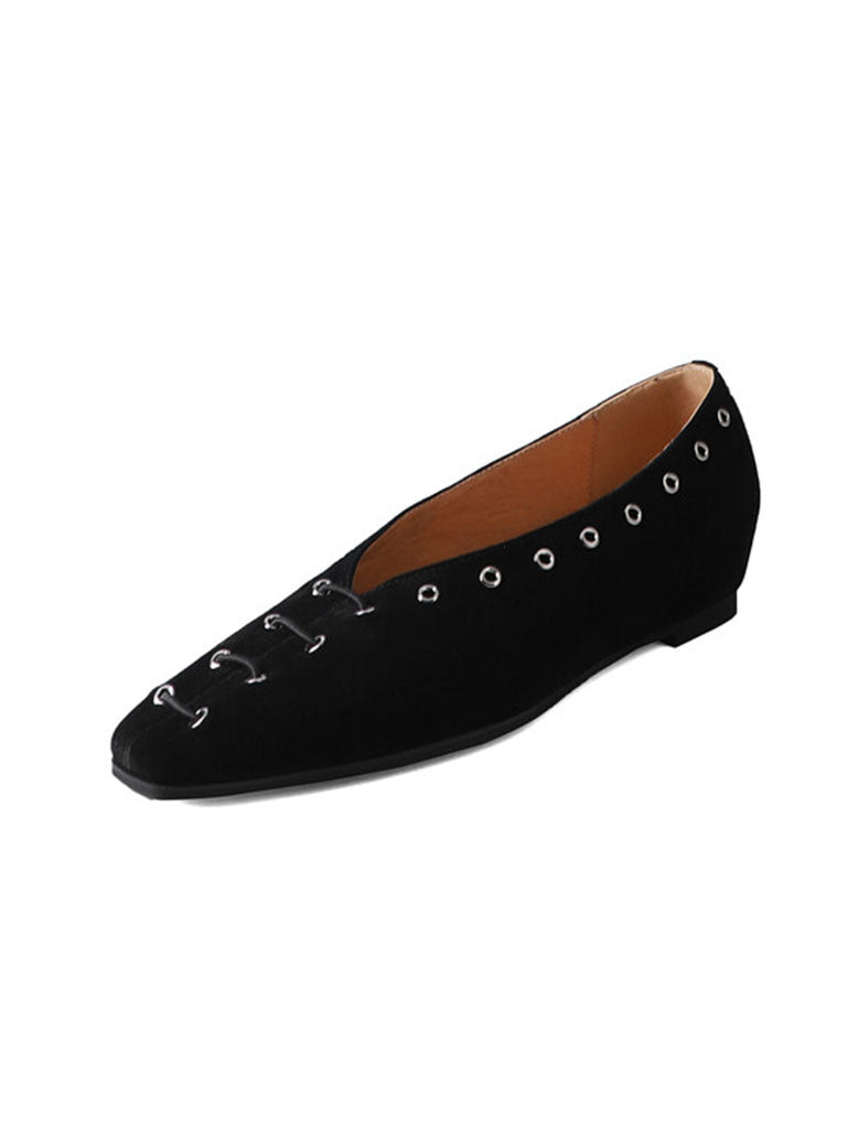 Flat Heel Square Toe Rivet  Vintage Shoes
