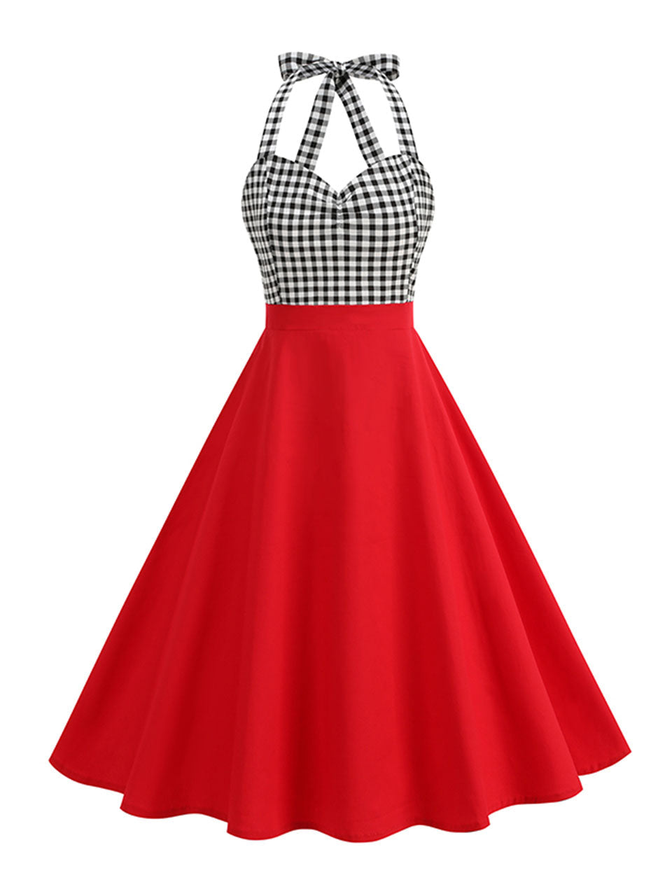 Red Plaid Halter Backless 1950S Vintage Swing Dress