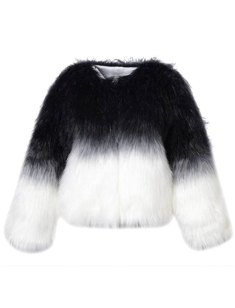 Gradient Color Faux Fur Long Sleeve Coat Winter Coat