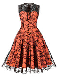 1950S Lace Semi-Sheer Flocking Printing Vintage Halloween Dress