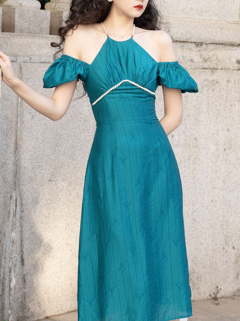 Peacock Green Pearl 1950S Vintage Summer Dress