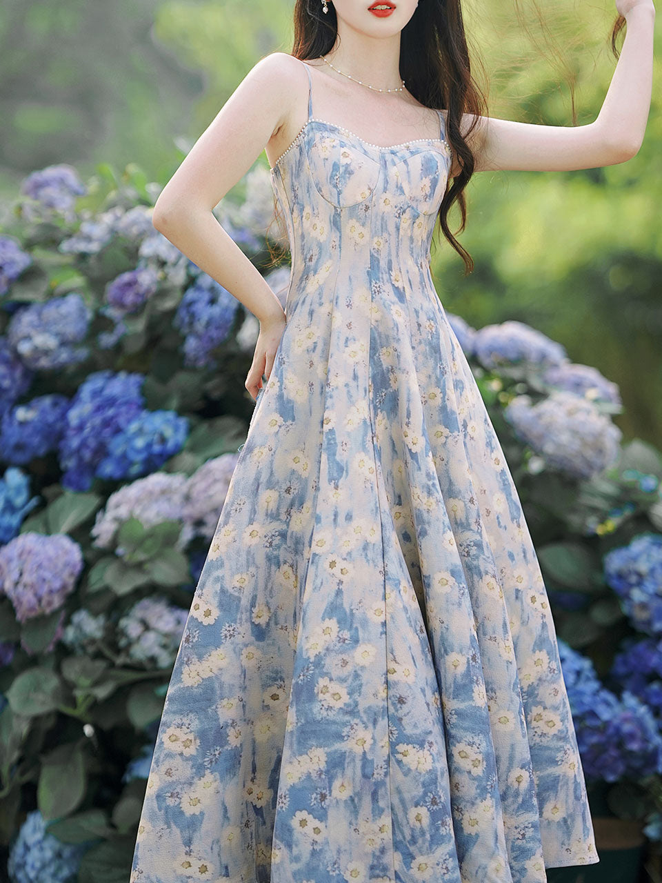 2PS Blue Daisy Floral Print Spaghetti Strap Dress