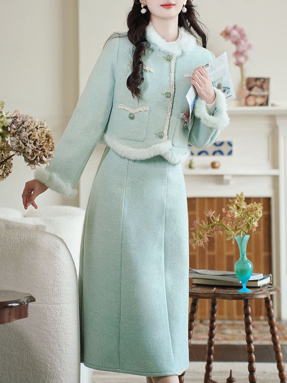 2PS Green Long Sleeve Warm Coat