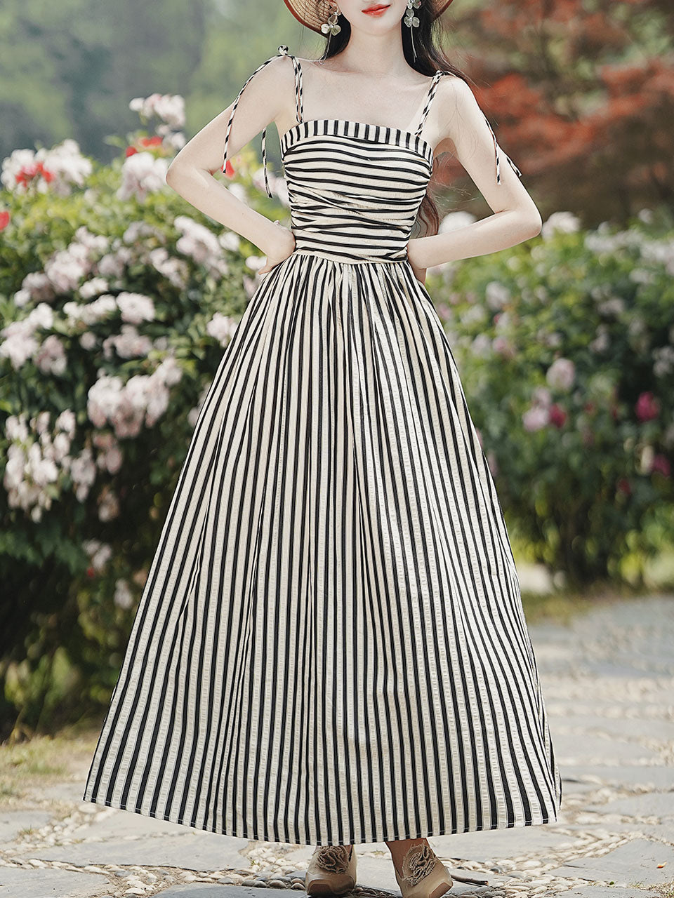 1950S Taylor Swift Same Style Black and White Stripe Swing Dress