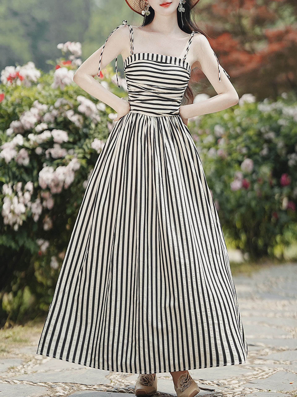 1950S Taylor Swift Same Style Black and White Stripe Swing Dress