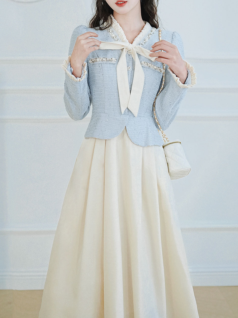 2PS White and Blue Tweed Coat