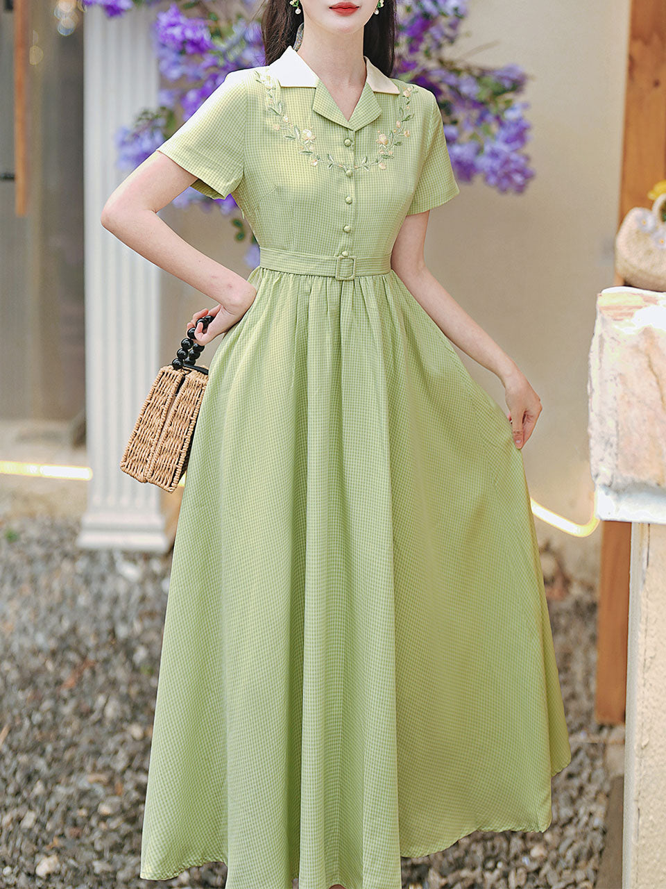 Green Plaid Short Sleeve 1950S Vintage Shirt Dress