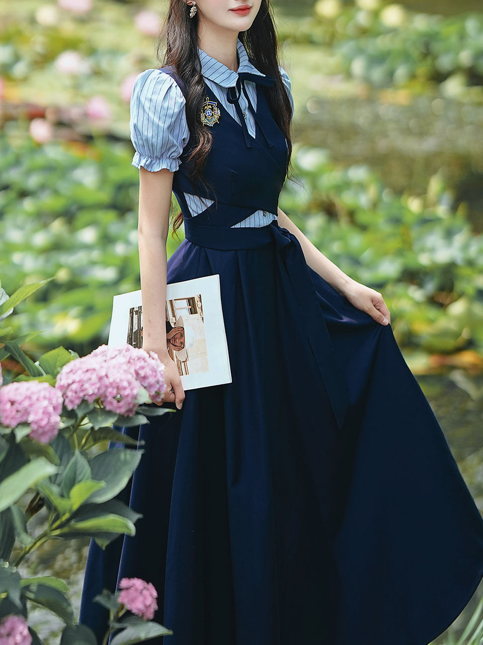 Vintage Navy Two-Piece Fake Layered Shirt Dress