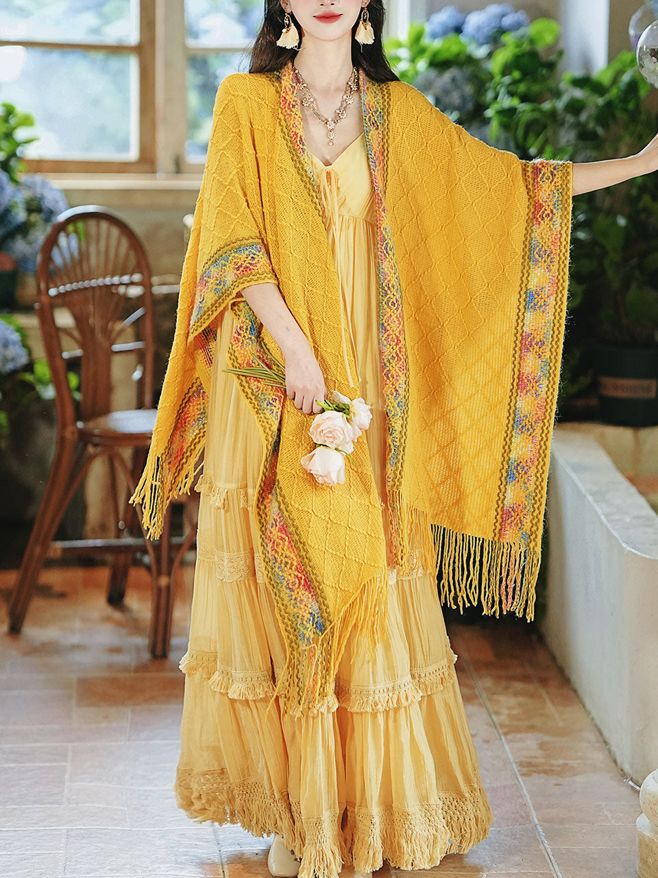 2PS Yellow Bohemian Maxi Dress Set