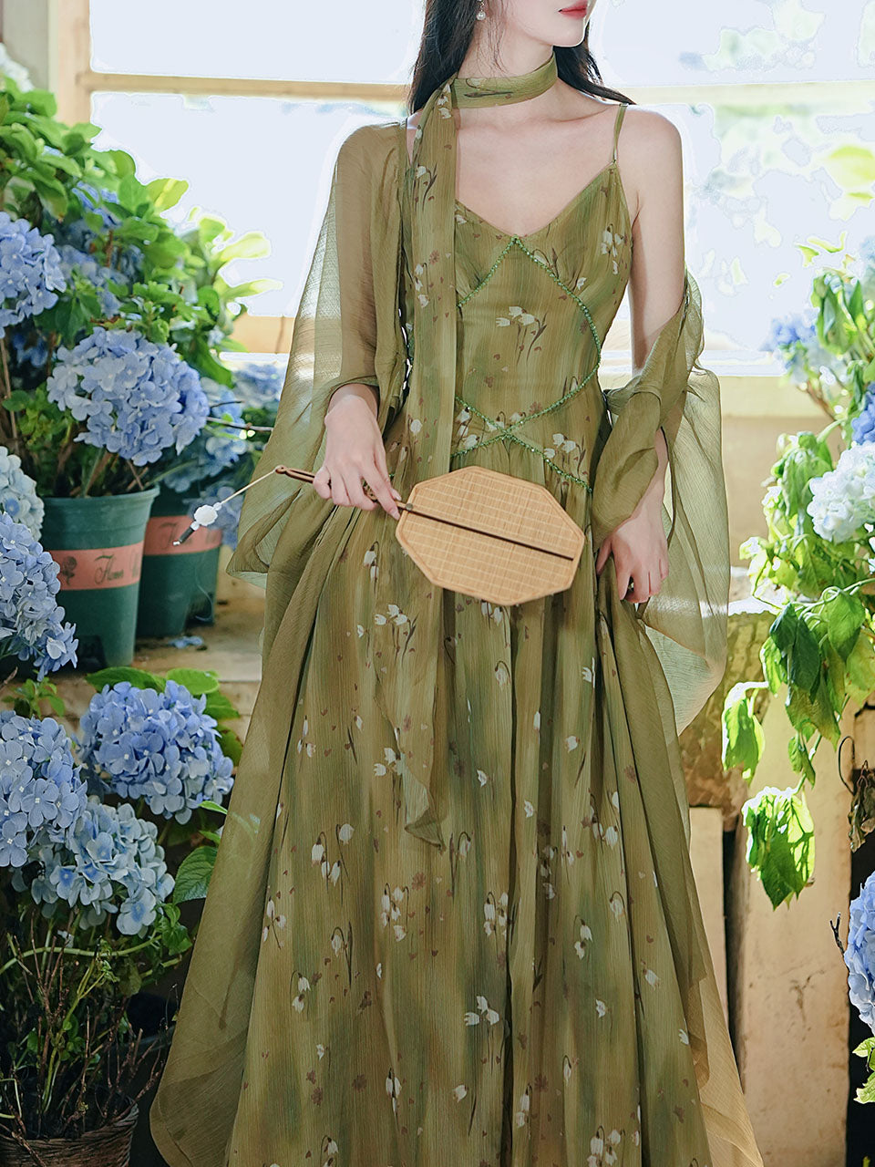 2PS Moss Green Floral Chiffon Maxi Dress