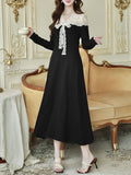 Classic White Lace Audrey Hepburn Style Black Dress