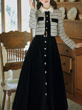 Black Tweed Fake Two-Piece Long Sleeve Vintage Dress