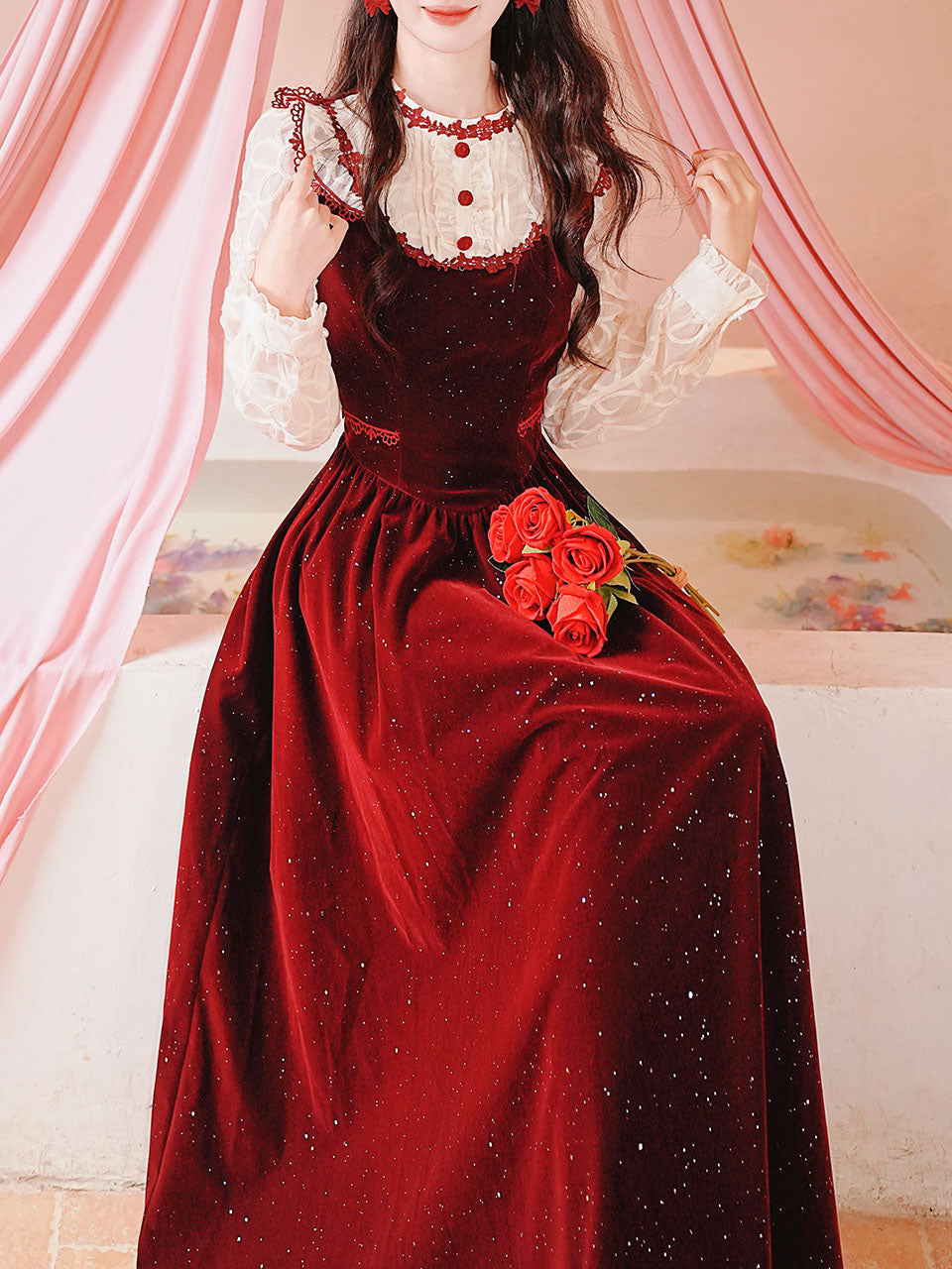 50s Retro Christmas Red  Lace