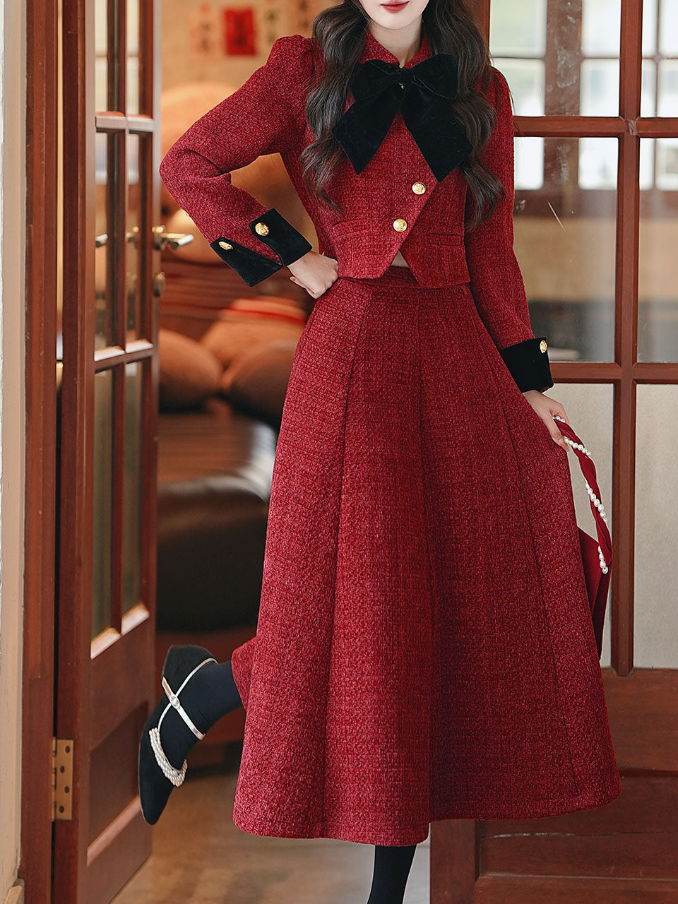 2PS Red Bow Tweed Warm Coat
