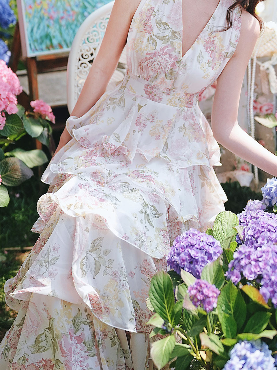 Pink Floral Print Halter Neck Backless Vintage Dress
