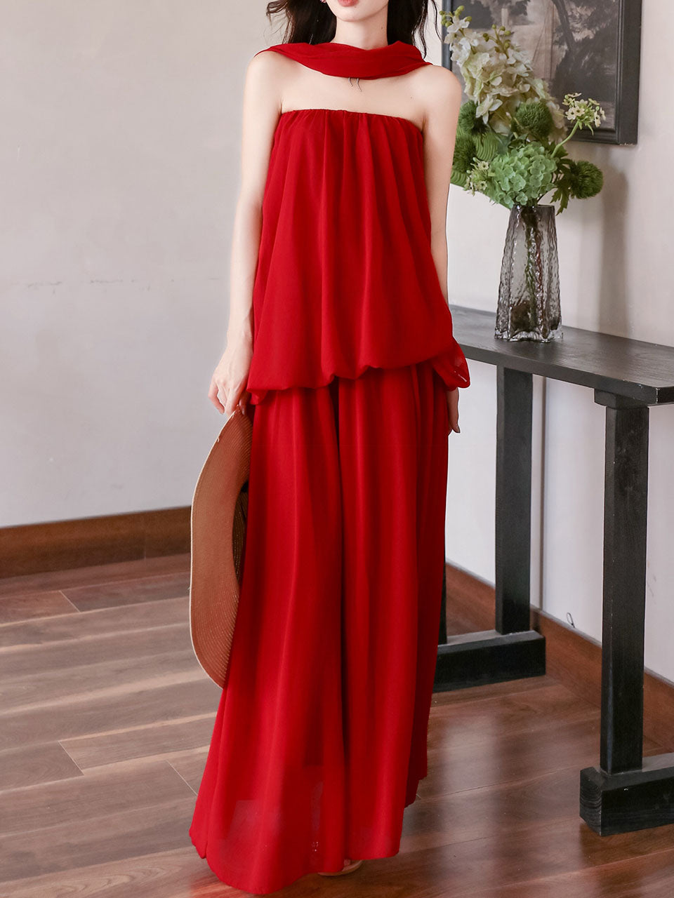 1990s Vintage Red Tube Dress | Strapless Maxi Gown
